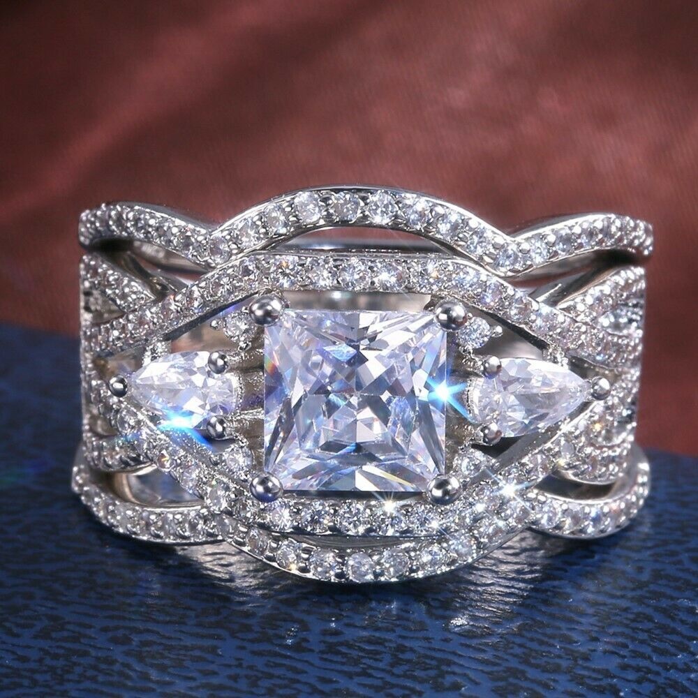 925 sterling silver 3 piece wedding band set